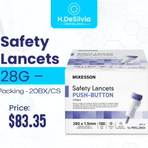 McKesson Push-Button Sterile Safety Lancets – 28G x 1.5mm (100 per Box)