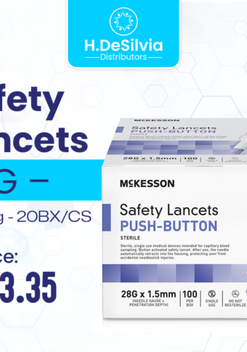 McKesson Push-Button Sterile Safety Lancets – 28G x 1.5mm (100 per Box)