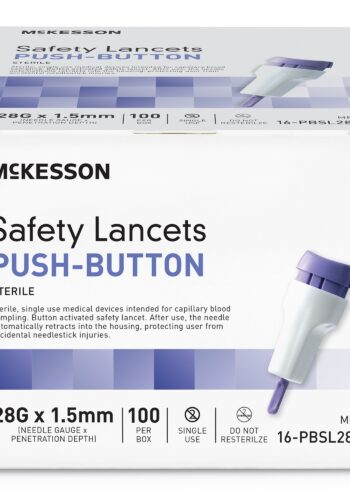 McKesson Push-Button Safety Lancets – 28 Gauge (100 Count)