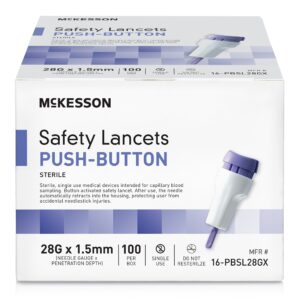 McKesson Push-Button Safety Lancets – 28 Gauge (100 Count)